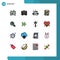 Mobile Interface Flat Color Filled Line Set of 16 Pictograms of magnifying glass, ecommerce, patio, space, planet