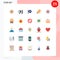 Mobile Interface Flat Color Set of 25 Pictograms of close, ice cream, screen, ice, pharmacy