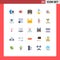 Mobile Interface Flat Color Set of 25 Pictograms of location, money, suitcase, bag, rainy