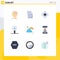 Mobile Interface Flat Color Set of 9 Pictograms of chemistry, biology, future, biochemistry, symbolism