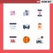 Mobile Interface Flat Color Set of 9 Pictograms of device, search, location, interface, communication