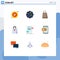 Mobile Interface Flat Color Set of 9 Pictograms of document, bag, zoom, hobby, shopping