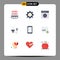 Mobile Interface Flat Color Set of 9 Pictograms of plug, energy, gear, eletrical, bulb