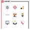 Mobile Interface Flat Color Set of 9 Pictograms of pot, firehouse, safe, interior, fire
