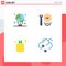 Mobile Interface Flat Icon Set of 4 Pictograms of air, tools, global, options, fruit