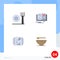 Mobile Interface Flat Icon Set of 4 Pictograms of fork, music, book, mouse, food