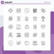 Mobile Interface Line Set of 25 Pictograms of camping, street, cricket equipment, stall, wave