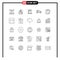 Mobile Interface Line Set of 25 Pictograms of clock, transport, emergency, lorry, exit