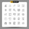 Mobile Interface Line Set of 25 Pictograms of cloud, hardware, upload, computer, basic