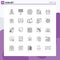 Mobile Interface Line Set of 25 Pictograms of drink, beach, food, water bottle, bottle