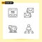 Mobile Interface Line Set of 4 Pictograms of browser, envelope, faq, contact, bear