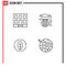 Mobile Interface Line Set of 4 Pictograms of building, source, construction, globe, moon