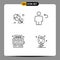 Mobile Interface Line Set of 4 Pictograms of flower, slot machine, gift, body, game