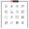 Mobile Interface Outline Set of 16 Pictograms of advertising, calendar, pills, education, target