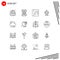 Mobile Interface Outline Set of 16 Pictograms of analysis, sun, media, wind, transfer