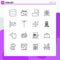 Mobile Interface Outline Set of 16 Pictograms of board, web, align, globe, gear