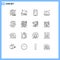Mobile Interface Outline Set of 16 Pictograms of mobile, party, smart phone, tray, cover