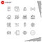 Mobile Interface Outline Set of 16 Pictograms of network, connection, money, cloud, van