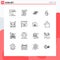 Mobile Interface Outline Set of 16 Pictograms of online, click, finance, mouse, block
