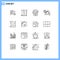 Mobile Interface Outline Set of 16 Pictograms of pool, message, cell, setting, communication