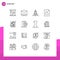 Mobile Interface Outline Set of 16 Pictograms of post, ad, unicorn startup, lock, document