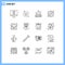 Mobile Interface Outline Set of 16 Pictograms of real, estate, internet of things, button, cross