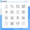 Mobile Interface Outline Set of 16 Pictograms of website, phishing, setting, password, hack