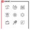 Mobile Interface Outline Set of 9 Pictograms of basic, globe, live, world, plant