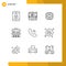 Mobile Interface Outline Set of 9 Pictograms of business, communication, tech, call, water