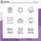 Mobile Interface Outline Set of 9 Pictograms of cable, photo, email, image, layout