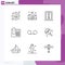 Mobile Interface Outline Set of 9 Pictograms of candy, message, certificate, mail, telephone