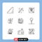 Mobile Interface Outline Set of 9 Pictograms of credit, directions, liquidator, direction, travel