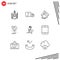 Mobile Interface Outline Set of 9 Pictograms of drill, ice, truck, glass, beverage