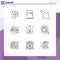 Mobile Interface Outline Set of 9 Pictograms of energy, table, arrow, place, desk