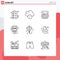 Mobile Interface Outline Set of 9 Pictograms of flying, taxi, shield, station, board