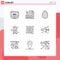 Mobile Interface Outline Set of 9 Pictograms of loud, money, easter, bitcoin, fire