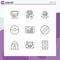 Mobile Interface Outline Set of 9 Pictograms of medical, cardiology, quality badge, doctor, speed