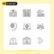 Mobile Interface Outline Set of 9 Pictograms of personnel, job, blog, film, writer