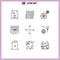 Mobile Interface Outline Set of 9 Pictograms of protection, expand, wheel, arrow, beat