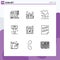 Mobile Interface Outline Set of 9 Pictograms of vote, political, festival, campaign, health