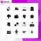 Mobile Interface Solid Glyph Set of 16 Pictograms of arrow, hat, planet, fall, buckle