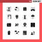 Mobile Interface Solid Glyph Set of 16 Pictograms of bath, controller, report, console, game