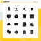 Mobile Interface Solid Glyph Set of 16 Pictograms of box, computer, heart, stone, shine