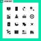 Mobile Interface Solid Glyph Set of 16 Pictograms of building, internet, samsung, education, nature