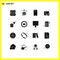 Mobile Interface Solid Glyph Set of 16 Pictograms of city, video, phone, fail, samsung