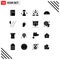 Mobile Interface Solid Glyph Set of 16 Pictograms of hand, route, delegate, road, performance