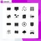 Mobile Interface Solid Glyph Set of 16 Pictograms of joystick, game, bubbles, ticket, station