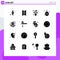 Mobile Interface Solid Glyph Set of 16 Pictograms of medal, holidays, love, halloween, easter