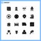 Mobile Interface Solid Glyph Set of 16 Pictograms of media, space, tower, robot, ironing tools