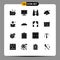 Mobile Interface Solid Glyph Set of 16 Pictograms of package, creative, binoculars, box, computing